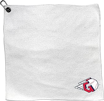 MLB Microfiber Towel - 15" X 15" (White) with Carabiner Clip, Premium Microfiber with Deep Waffle Pockets- Superior Water Absorption and Quick Dry Golf Cleaning Towel