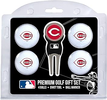 MLB Regulation Size Golf Balls (4 Count) & Divot Tool with Removable Double-Sided Magnetic Marker