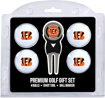 NFL Regulation Size Golf Balls (4 Count) & Divot Tool with Removable Double-Sided Magnetic Marker