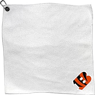 NFL Microfiber Towel - 15" X 15" (White) with Carabiner Clip, Premium Microfiber with Deep Waffle Pockets- Superior Water Absorption and Quick Dry Golf Cleaning Towel