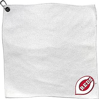 MLB Microfiber Towel - 15" X 15" (White) with Carabiner Clip, Premium Microfiber with Deep Waffle Pockets- Superior Water Absorption and Quick Dry Golf Cleaning Towel