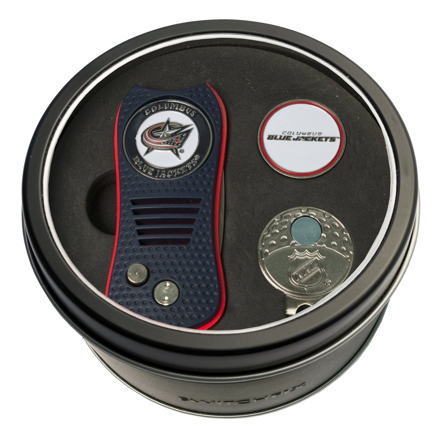 Columbus Blue Jackets Switchblade Divot Tool + Cap Clip + Ball Marker Tin Gift Set